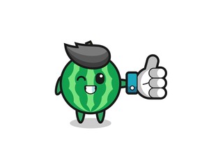 cute watermelon with social media thumbs up symbol
