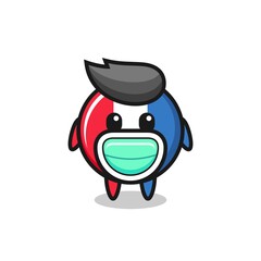 cute france flag badge cartoon wearing a mask