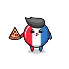 cute france flag badge cartoon eating pizza