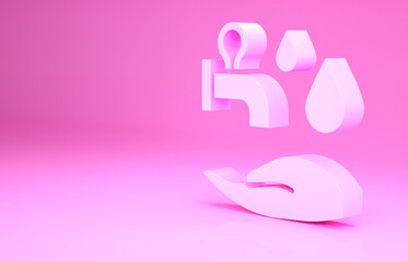 Obraz na płótnie Canvas Pink Wudhu icon isolated on pink background. Muslim man doing ablution. Minimalism concept. 3d illustration 3D render