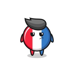 cute france flag badge character with suspicious expression