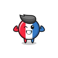 the muscular france flag badge character is posing showing his muscles