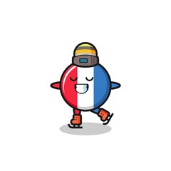 Fototapeta premium france flag badge cartoon as an ice skating player doing perform