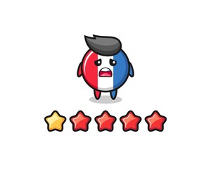 the illustration of customer bad rating, france flag badge cute character with 1 star