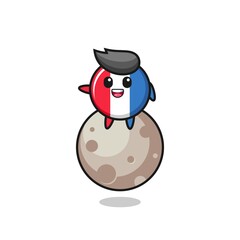 illustration of france flag badge cartoon sitting on the moon