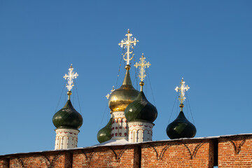 Domes Of Temple Of Nicholas Cathedral In Zaraysk Kremlin In Winter In Zaraysk, Moscow Region, Russia.