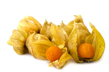ripe physalis berries isolated on white