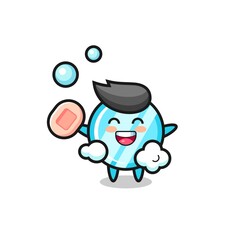mirror character is bathing while holding soap