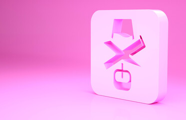 Pink No alcohol icon isolated on pink background. Prohibiting alcohol beverages. Forbidden symbol with beer bottle glass. Minimalism concept. 3d illustration 3D render