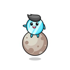 illustration of mirror cartoon sitting on the moon
