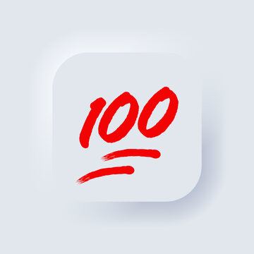 100 percent emoji. One hundred percent sign. Neumorphic UI UX white user interface web button. Neumorphism. Vector EPS 10