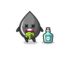 illustration of an oil drop character vomiting due to poisoning