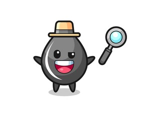 illustration of the oil drop mascot as a detective who manages to solve a case