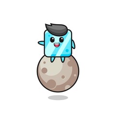 illustration of ice cube cartoon sitting on the moon