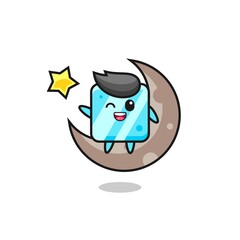illustration of ice cube cartoon sitting on the half moon