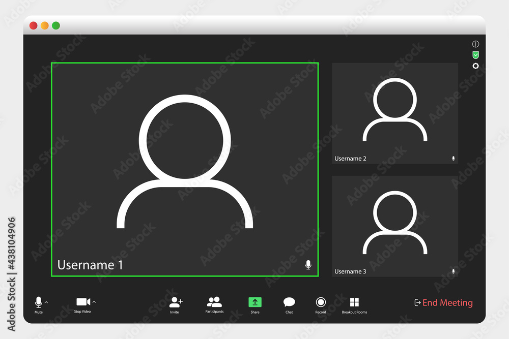 Poster video conferencing user interface. video call screen interface template. application for social comm