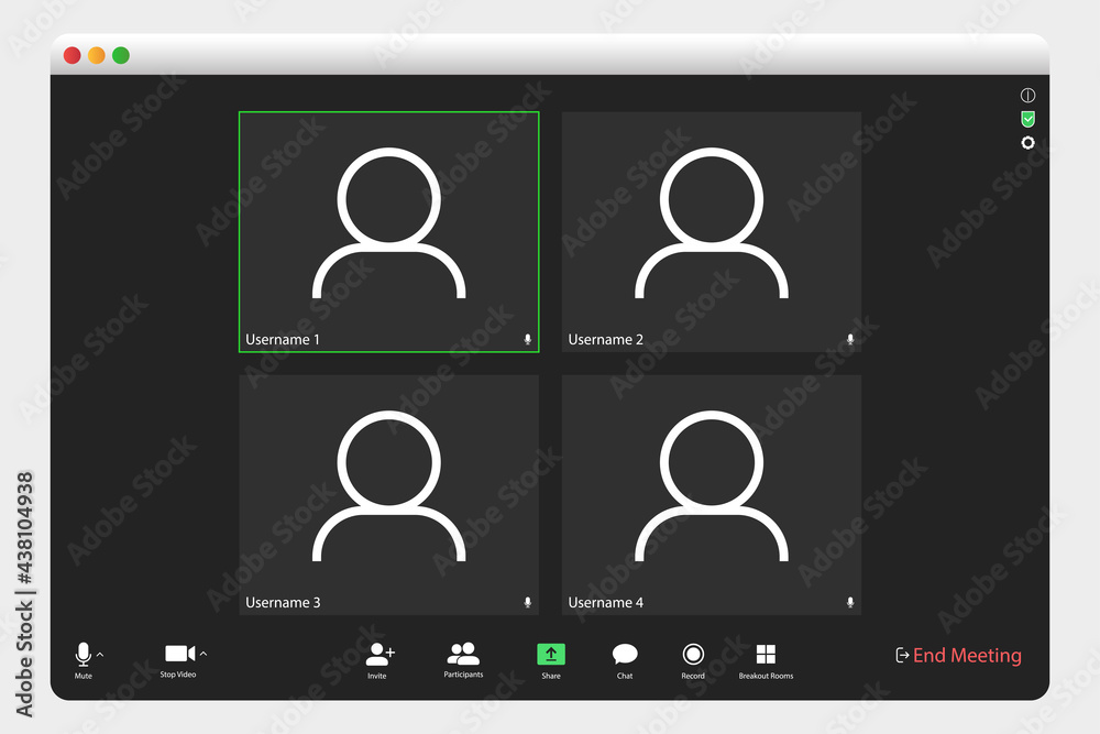 Poster video conferencing user interface. video call screen interface template. application for social comm