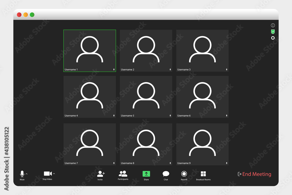 Poster video conferencing user interface. video call screen interface template. application for social comm