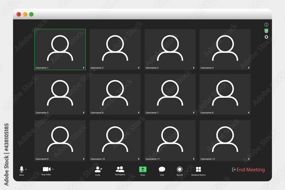 Poster video conferencing user interface. video call screen interface template. application for social comm