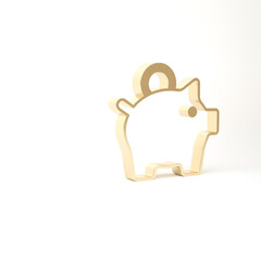 Gold Piggy bank icon isolated on white background. Icon saving or accumulation of money, investment. 3d illustration 3D render