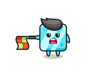 ice cube character as line judge hold the flag straight horizontally