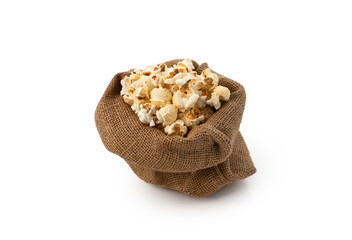 Pop corn in sack on isolated white background