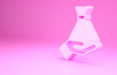 Pink Money in hand icon isolated on pink background. Insurance concept. Security, safety, protection, protect concept. Minimalism concept. 3d illustration 3D render