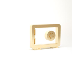 Gold Safe icon isolated on white background. The door safe a bank vault with a combination lock. Reliable Data Protection. 3d illustration 3D render