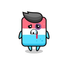 injured eraser character with a bruised face