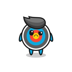 the mascot of the target archery with sceptical face