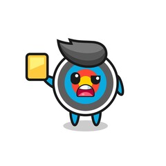 cartoon target archery character as a football referee giving a yellow card