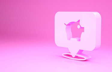 Pink Piggy bank icon isolated on pink background. Icon saving or accumulation of money, investment. Minimalism concept. 3d illustration 3D render