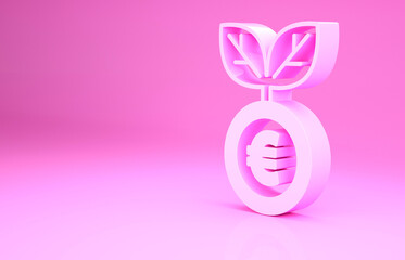 Pink Euro plant icon isolated on pink background. Business investment growth concept. Money savings and investment. Minimalism concept. 3d illustration 3D render