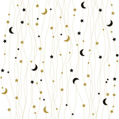 Seamless pattern with stars, months. Night sky.