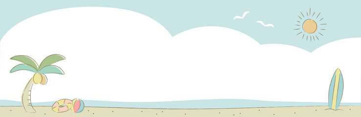 夏の海と砂浜のフレーム（横長）