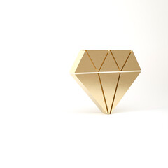 Gold Diamond icon isolated on white background. Jewelry symbol. Gem stone. 3d illustration 3D render