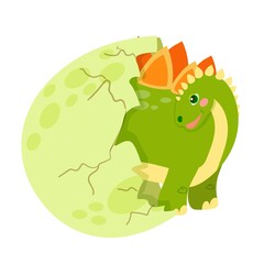 Dinosaur egg. Cute prehistoric animal. Little dinosaur's birthday. Bright children's print. Vector illustration on a white background