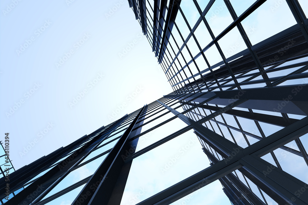 Aufkleber low angle view of futuristic architecture, skyscraper of corporate office building with glass window