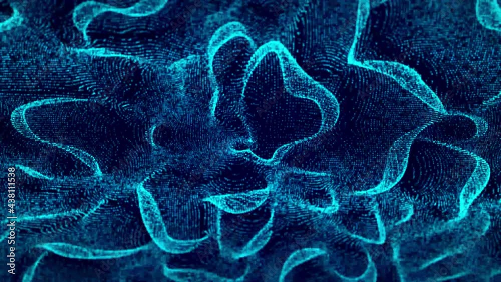 Poster Abstract blue background of points. Falling cyber particles. Big data stream. Seamless loop. 3d rendering