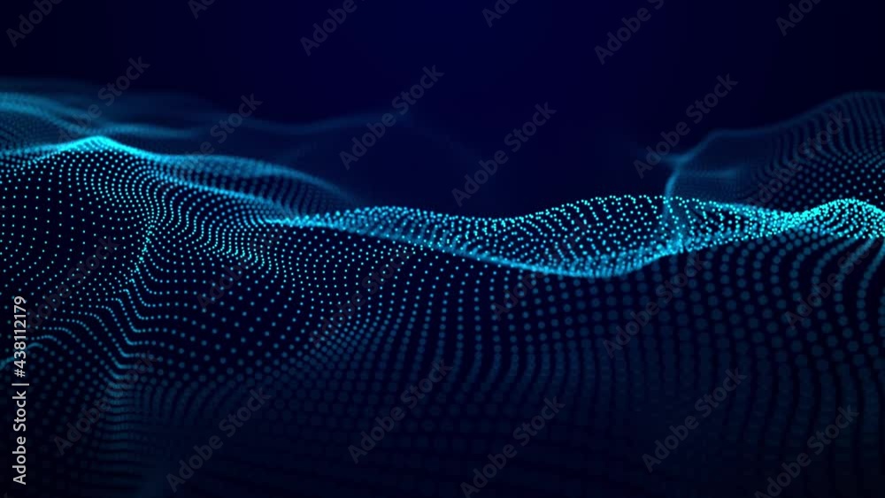 Fototapete Abstract blue background of points. Falling cyber particles. Big data stream. Seamless loop. 3d rendering
