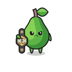 avocado mascot character as a MMA fighter with the champion belt