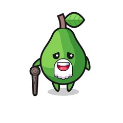 cute avocado grandpa is holding a stick