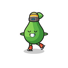 avocado cartoon as an ice skating player doing perform