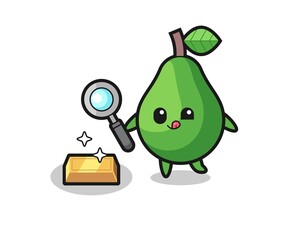 avocado character is checking the authenticity of the gold bullion