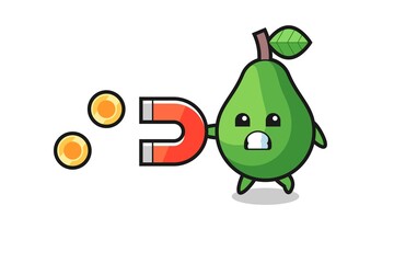 the character of avocado hold a magnet to catch the gold coins