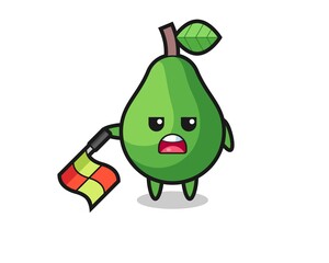 avocado character as line judge hold the flag down at a 45 degree angle