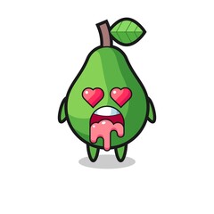 the falling in love expression of a cute avocado with heart shaped eyes
