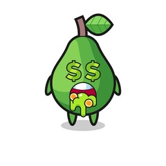 avocado character with an expression of crazy about money