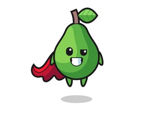 the cute avocado character as a flying superhero