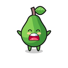cute avocado mascot with a yawn expression